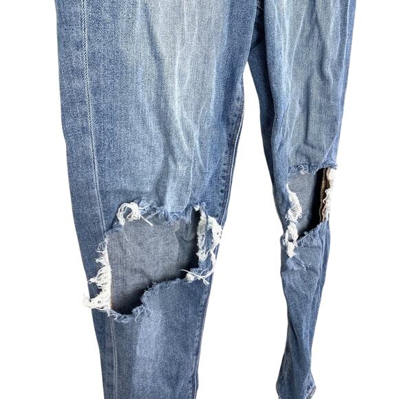 American Eagle Mom Jeans Distressed High Rise Holes Ripped Medium Blue Wash 000 - Picture 2 of 16